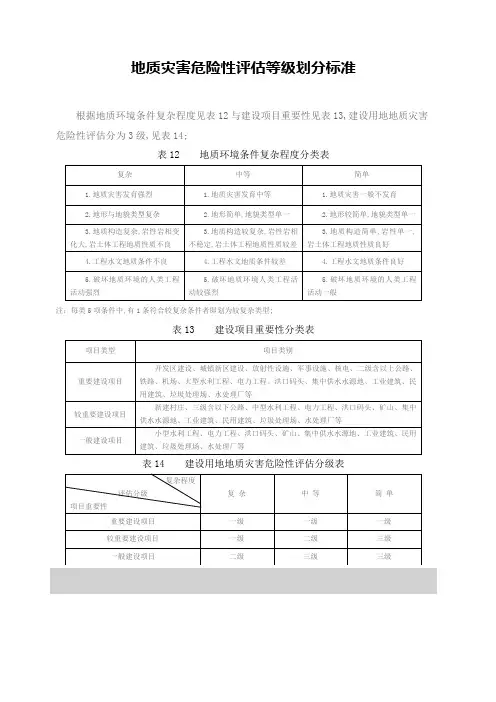 地质灾害危险性评估等级划分标准