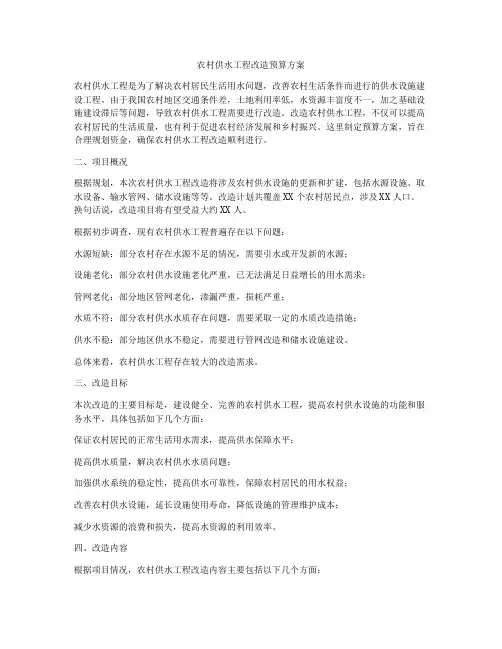 农村供水工程改造预算方案