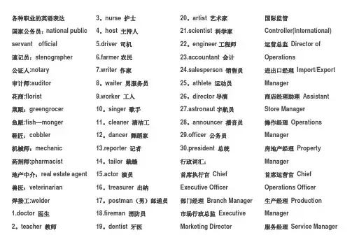 各种职业的英文表达
