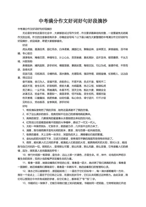 中考满分作文好词好句好段摘抄