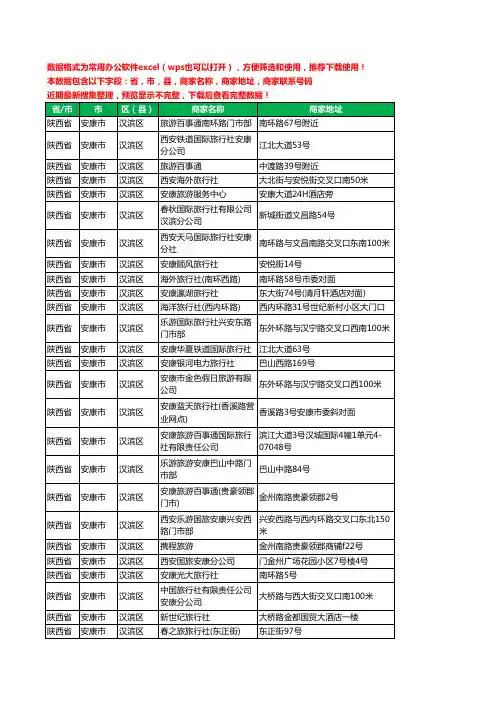 2020新版陕西省安康市汉滨区旅行社工商企业公司商家名录名单联系电话号码地址大全37家