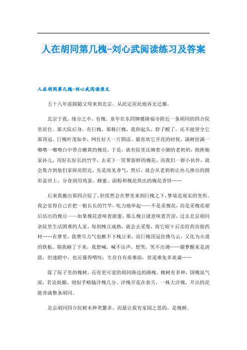 人在胡同第几槐-刘心武阅读练习及答案