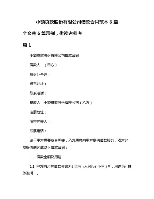 小额贷款股份有限公司借款合同范本6篇