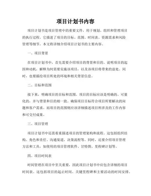 项目计划书内容