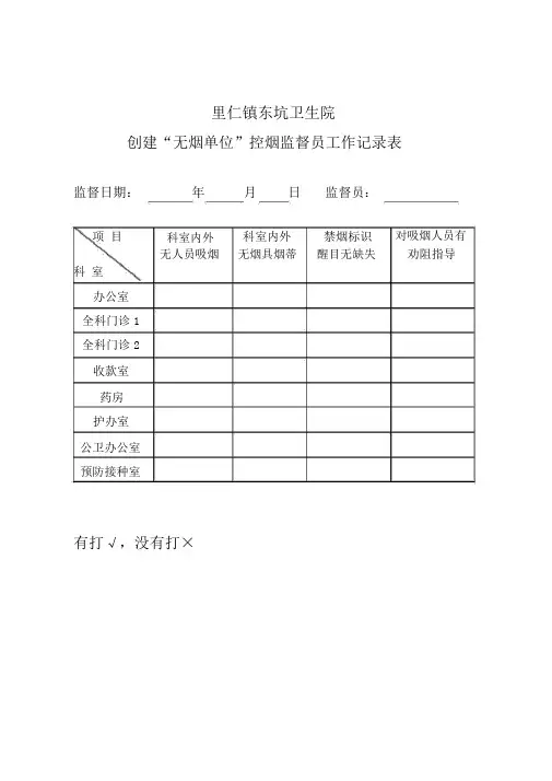 控烟监督员、巡查员工作定期监督和巡查记录表