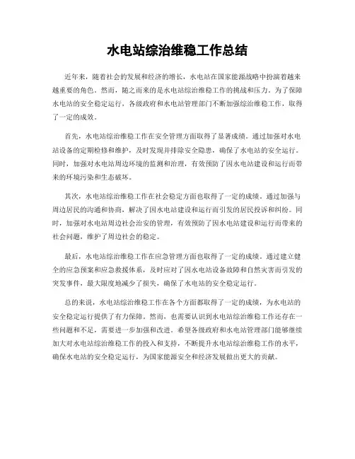 水电站综治维稳工作总结