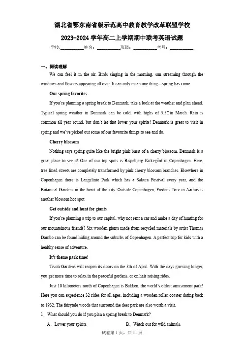 湖北省鄂东南省级示范高中教育教学改革联盟学校2023-2024学年高二上学期期中联考英语试题