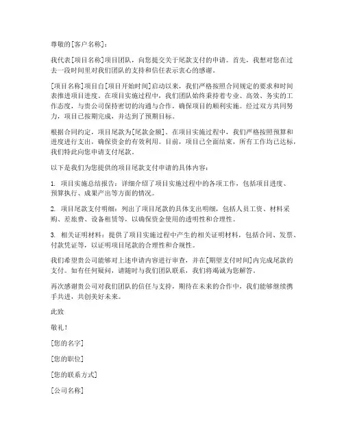 申请项目尾款申请书模板