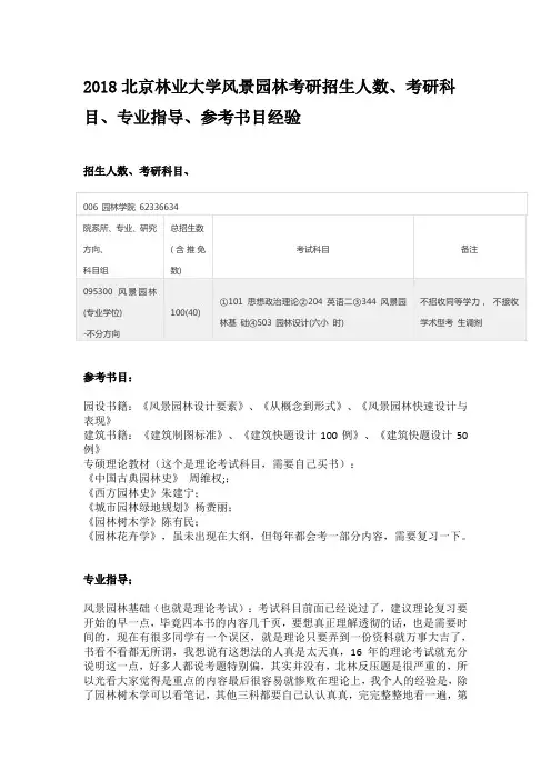 2018北京林业大学风景园林考研招生人数、考研科目、专业指导、参考书目经验