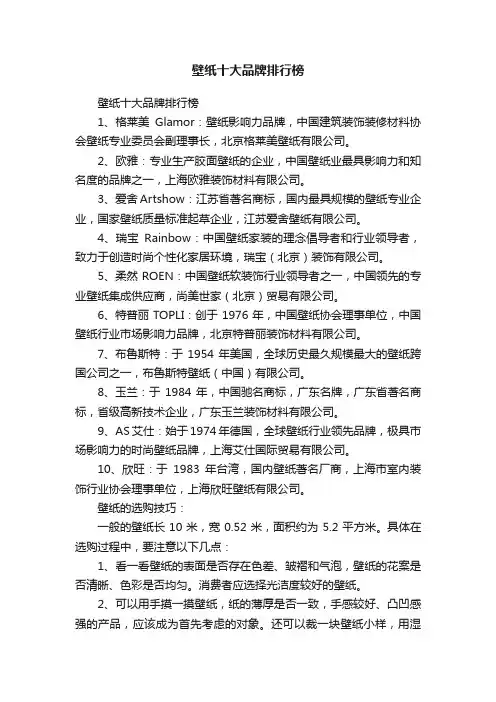 壁纸十大品牌排行榜
