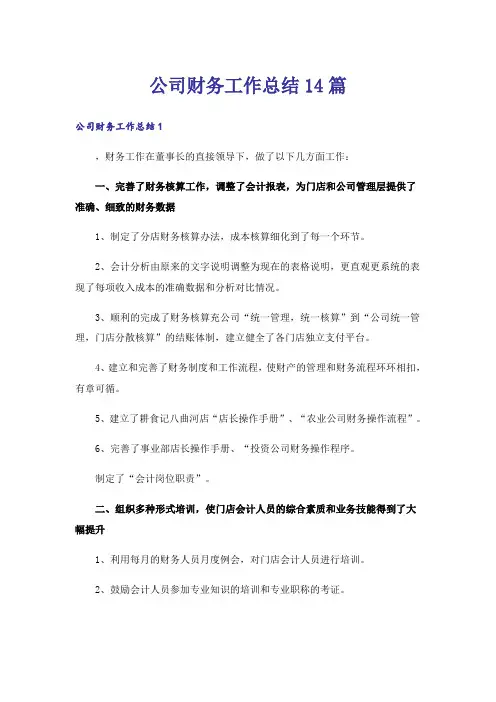 公司财务工作总结14篇
