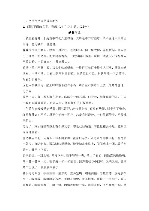 2013语文高考卷--阅读题 峡谷
