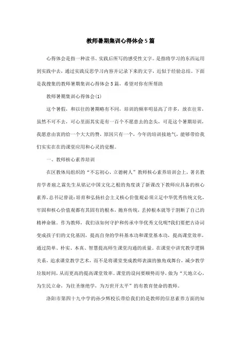 教师暑期集训心得体会5篇
