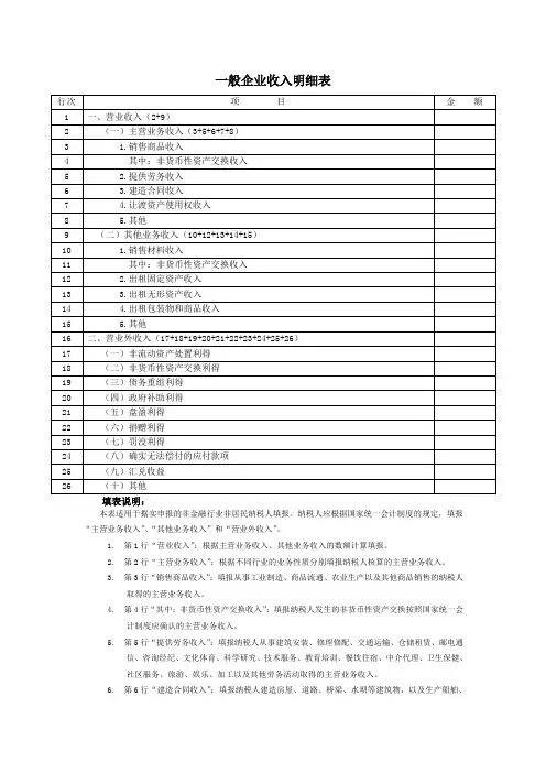 一般企业收入明细表