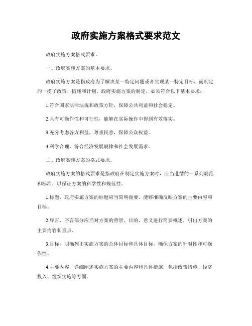 政府实施方案格式要求范文