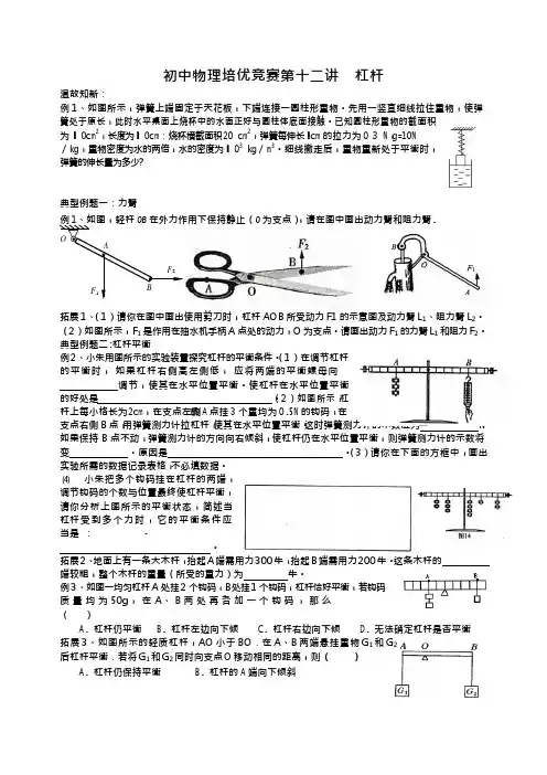 初中物理培优竞赛第十二讲杠杆(可编辑修改word版)