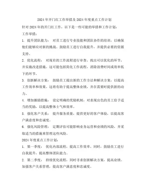 2024年开门红工作举措及2024年度重点工作计划
