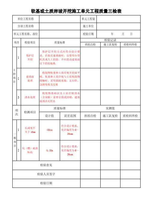 最新水利水电质量验收评定表及三检表DOC