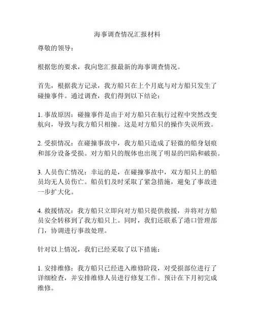 海事调查情况汇报材料