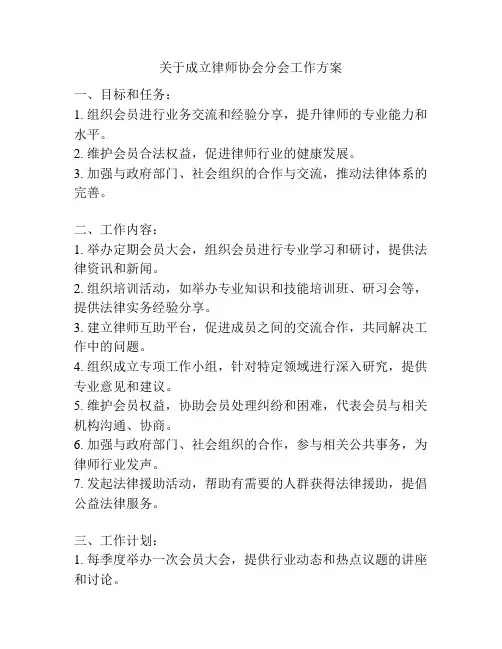 关于成立律师协会分会工作方案