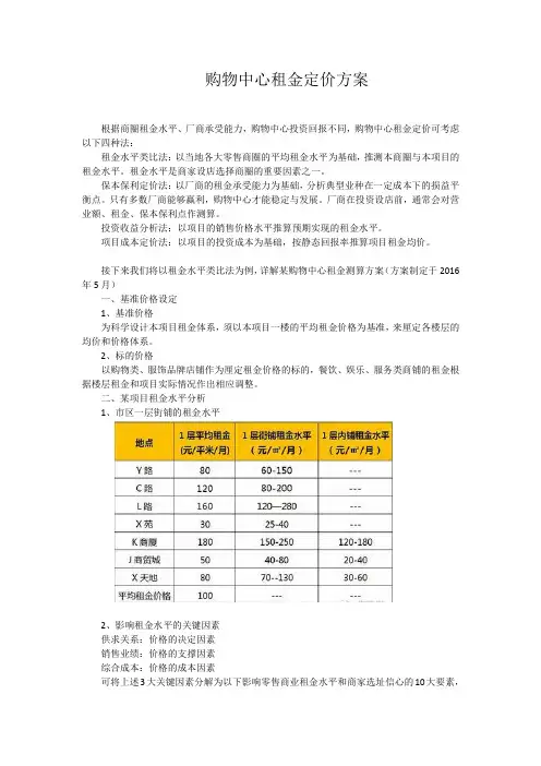 购物中心租金定价方案