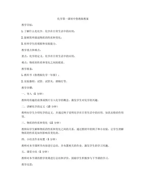 化学第一课初中鲁教版教案