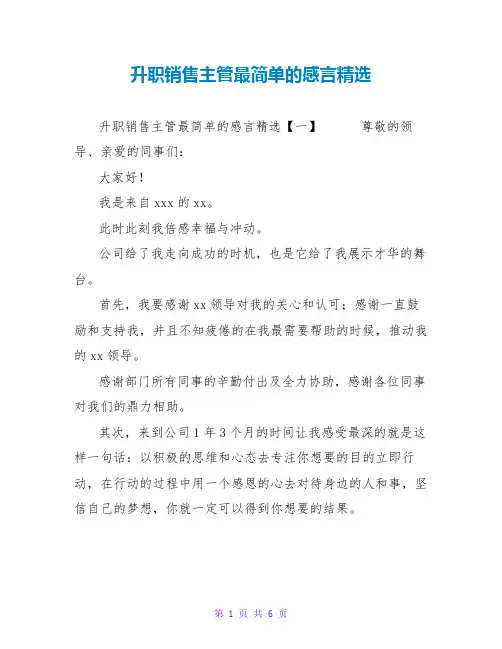 升职销售主管最简单的感言精选