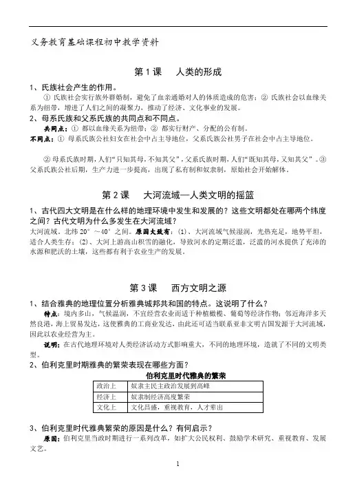 人教版九年级历史上册 重点知识归纳