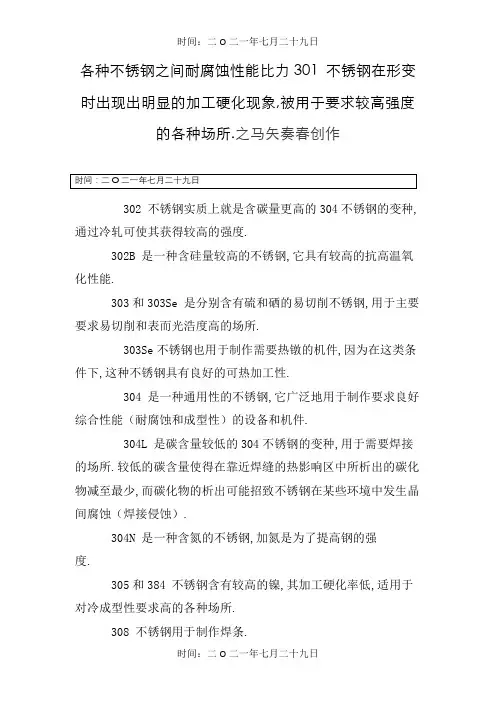 各种不锈钢之间耐腐蚀性能比较