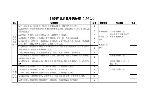 门诊护理质量考核标准
