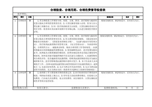 合理检查、合理用药、合理收费督导检查表