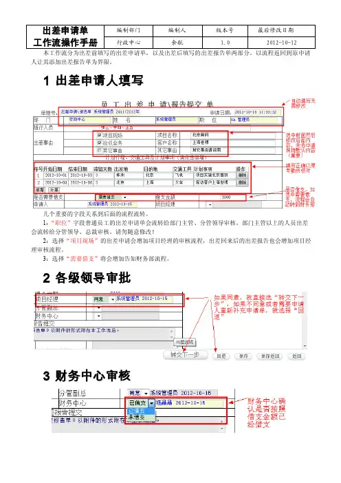 出差申请单工作流操作手册