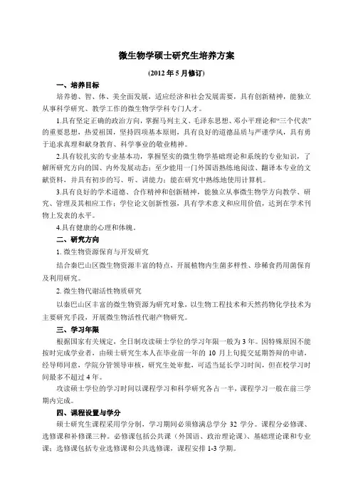 微生物学硕士研究生培养方案