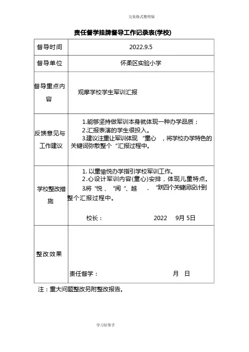 责任督学挂牌督导工作记录文本表[学校]
