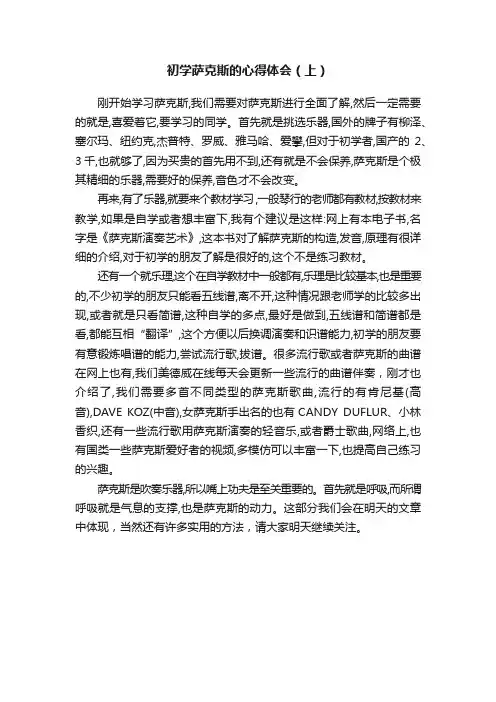 初学萨克斯的心得体会（上）