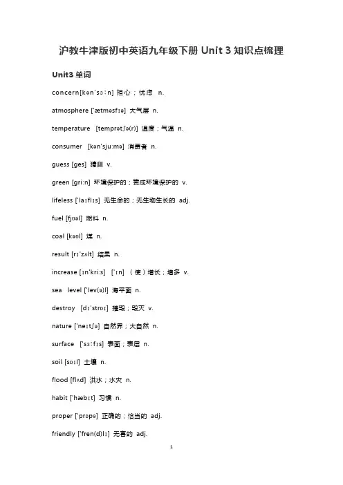 沪教牛津版初中英语九年级下册Unit 3知识点梳理