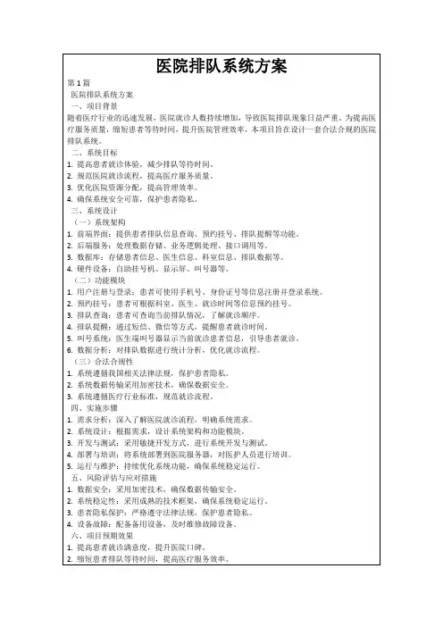 医院排队系统方案