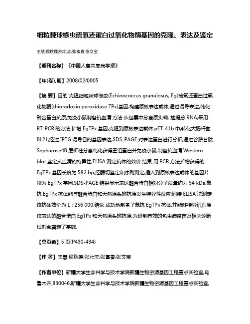 细粒棘球绦虫硫氧还蛋白过氧化物酶基因的克隆、表达及鉴定