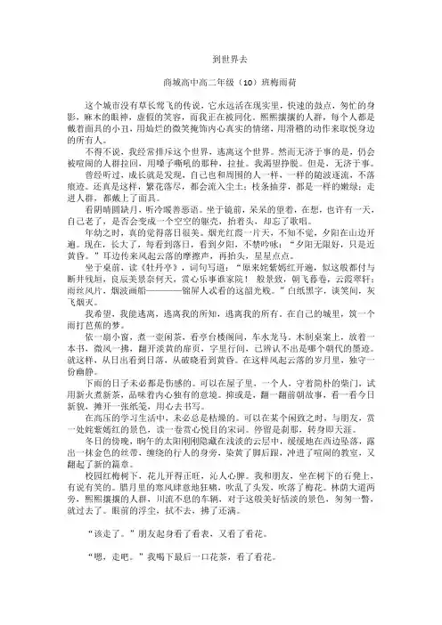 北大培文杯作文竞赛——到世界去