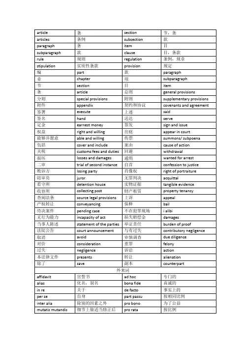 法律英语专业名词双语对照
