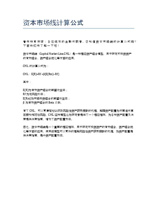 资本市场线计算公式