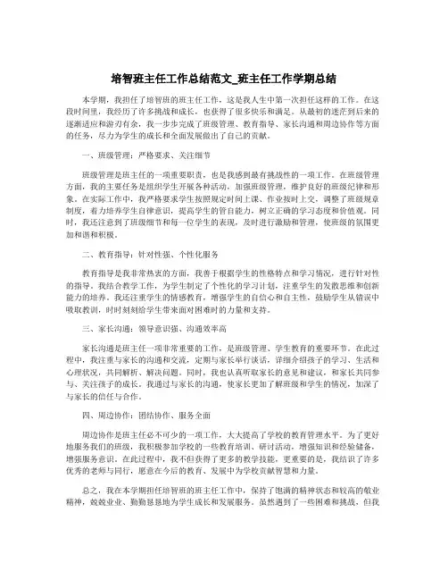 培智班主任工作总结范文_班主任工作学期总结
