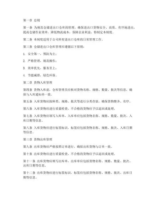 仓储进出口仓库管理制度