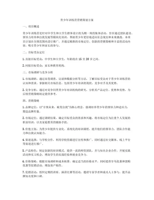 青少年训练营营销策划方案