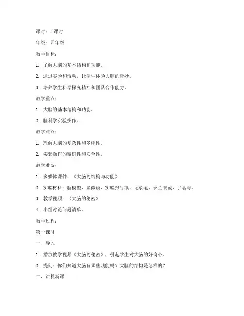 小学生脑科学课程教案模板