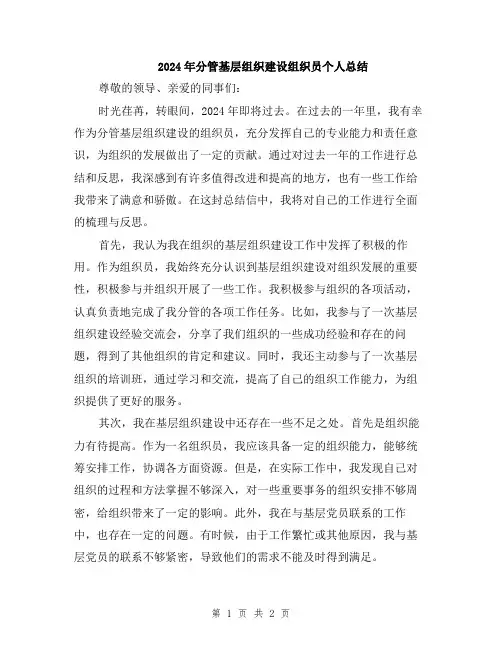 2024年分管基层组织建设组织员个人总结