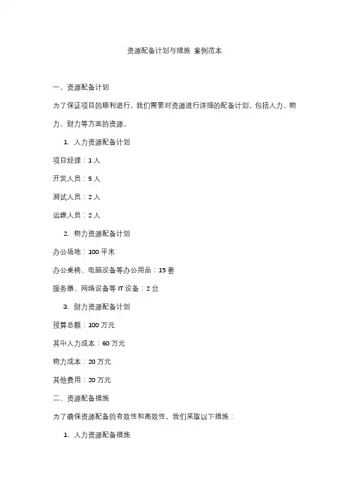 资源配备计划与措施 案例范本