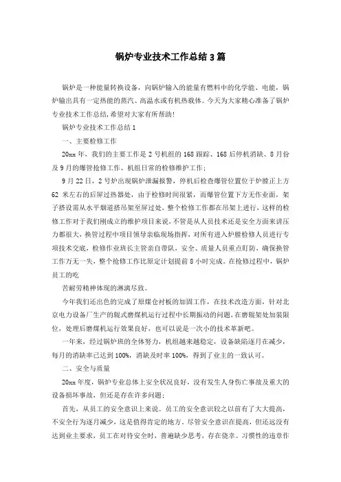 锅炉专业技术工作总结3篇