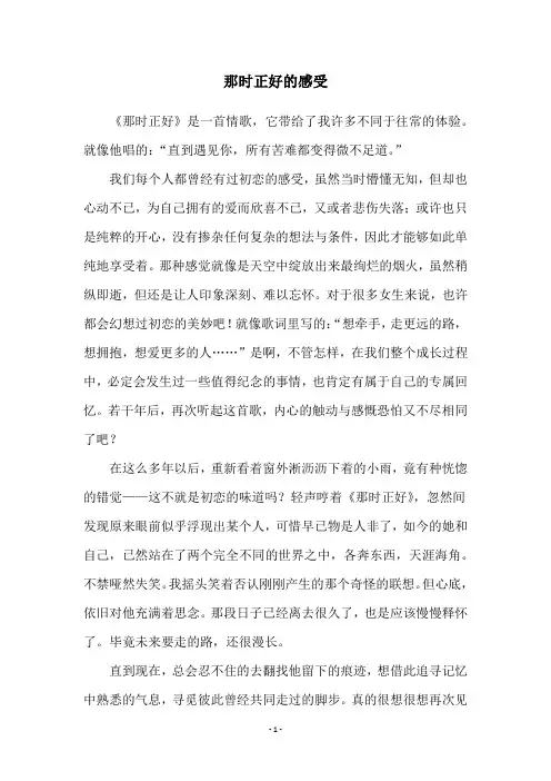 那时正好的感受