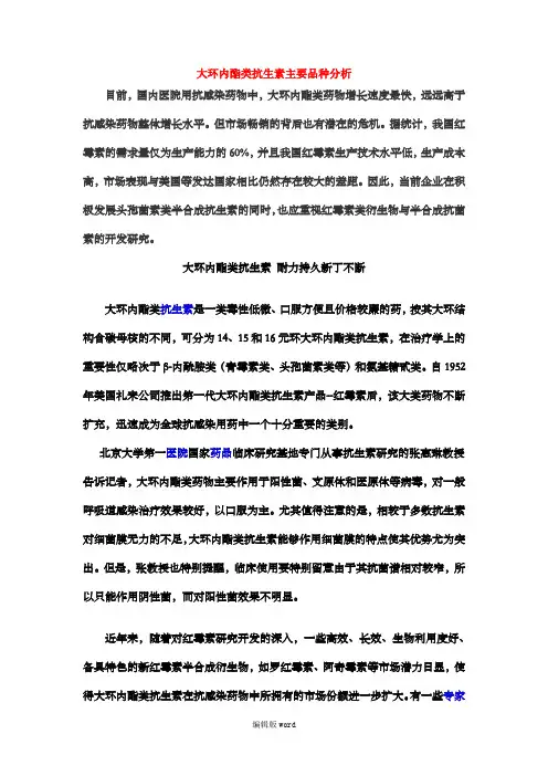 大环内酯类抗生素主要品种分析